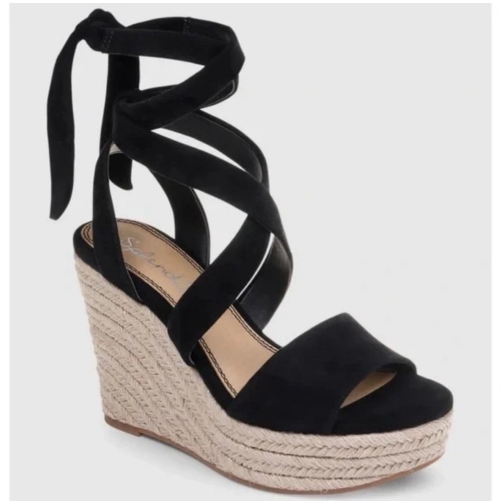 Like New Splendid Black Wedge Wrap Sandals Size 8